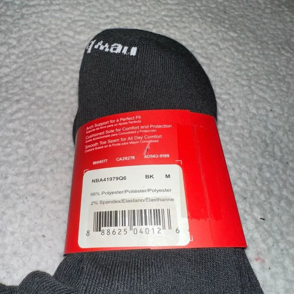 New Balance Women’s Cushioned Ankle Socks Pack of 6 Solid Black Medium NWT